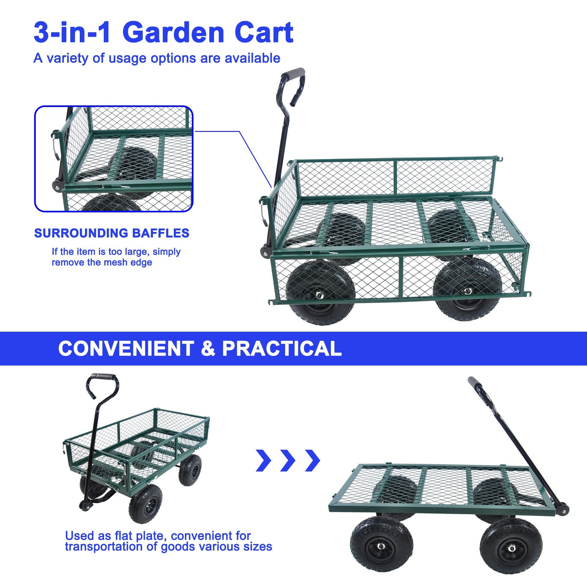Green Outdoor Wagon Cart with Foldable Steel Frame - 550 lb Capacity