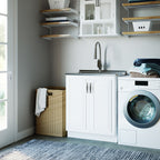 Deluxe Laundry Cabinet with Pull-Out Faucet and Stainless Steel Sink - White