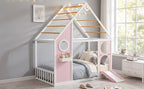 Twin House Bed with Slide - Playhouse Design - Pink