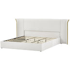 King Size Luxury Wing-Back Upholstered Bed Frame with Padded Headboard - Beige
