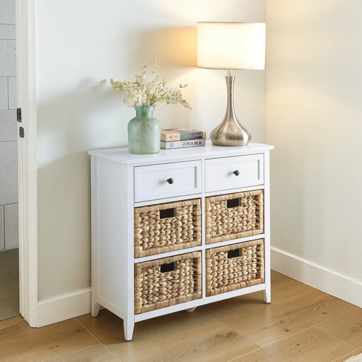 Console Cabinet with Six Storage Drawers - Light Blue or White