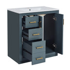 Ceramic Sink Vanity Combo with 3 Drawers and Soft Closing Doors - 30"