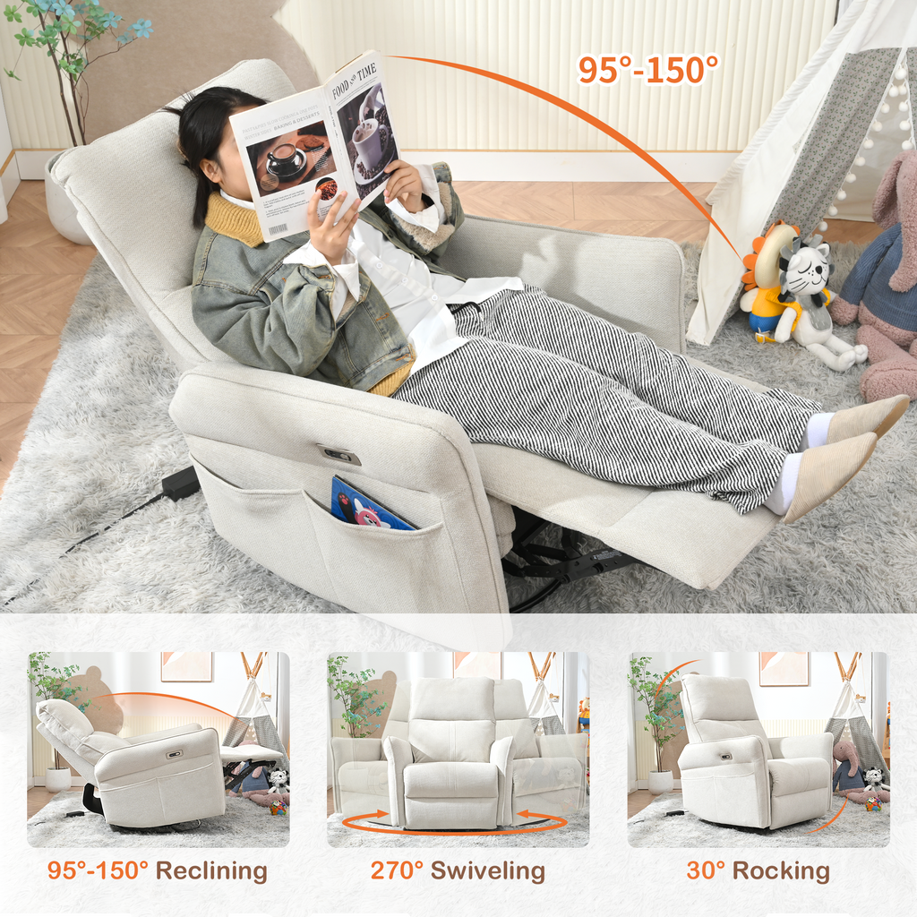 270° Power Swivel Rocker Recliner Chair, Light Gray