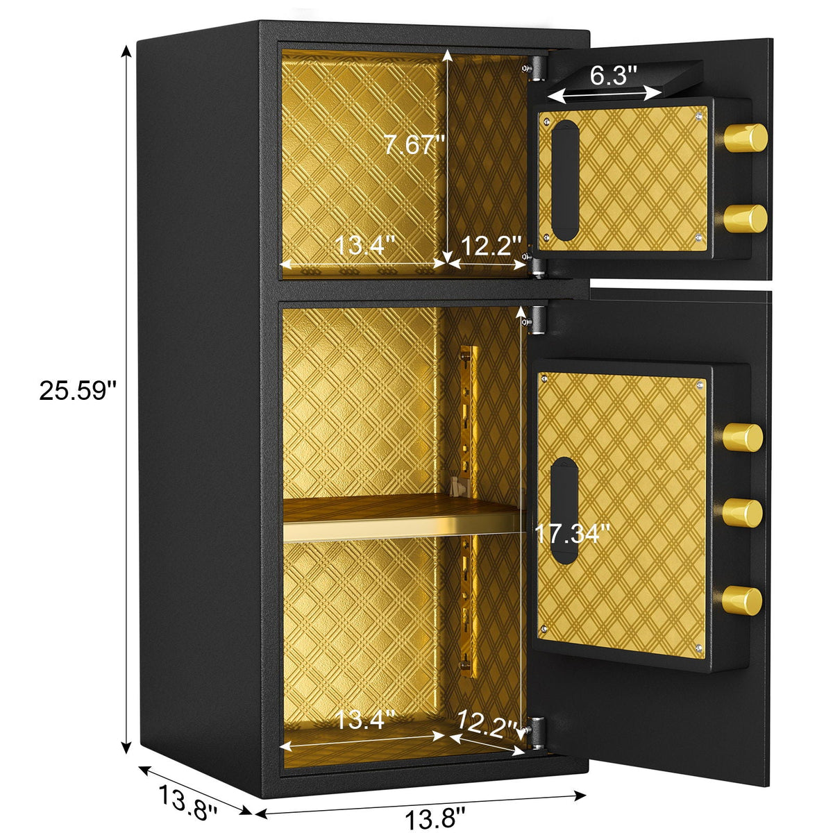 Large Double Door Digital Security Safe with Fireproof and Waterproof Bag - Black