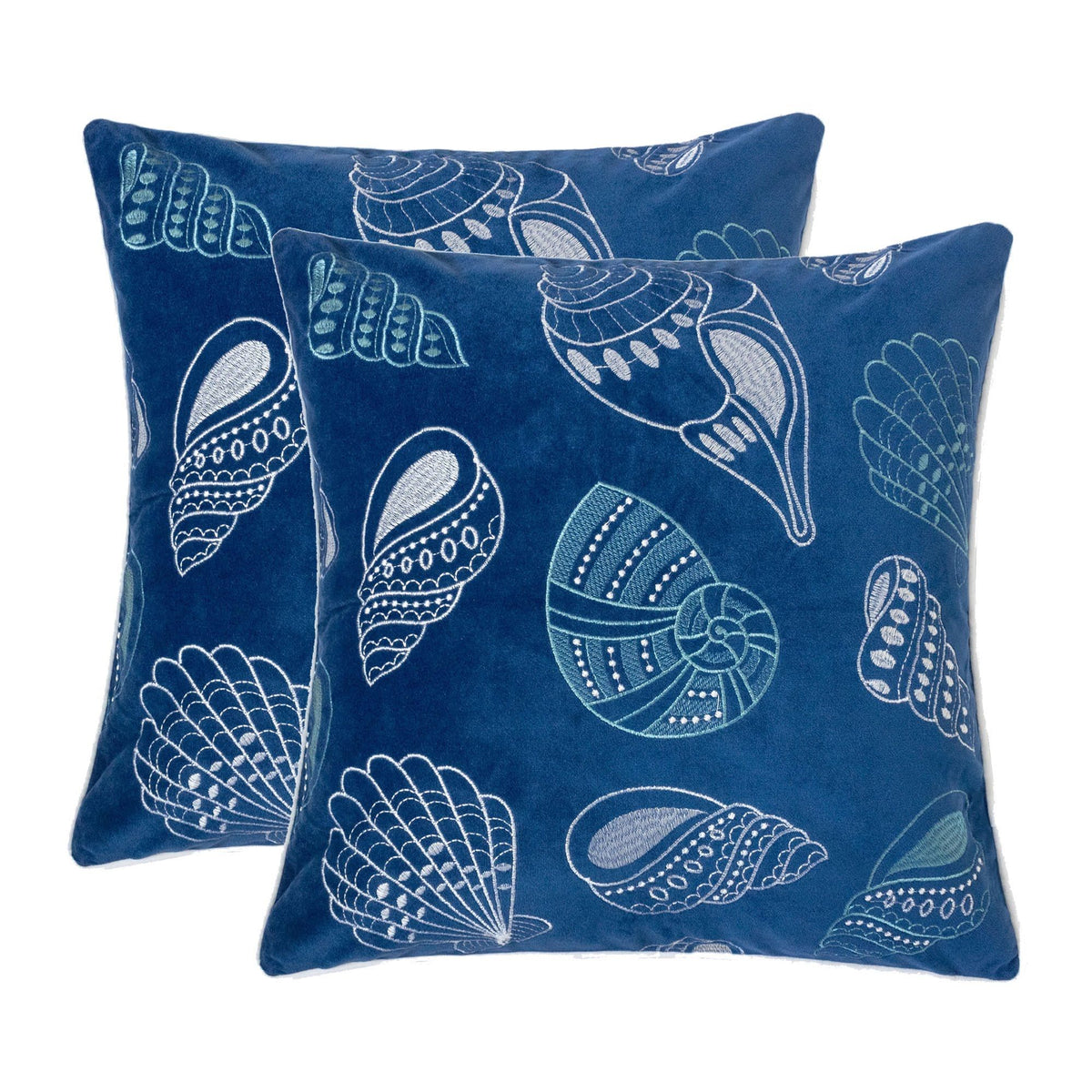 Seashells Pillow Cover with Hidden Zipper - Blue or Light Blue