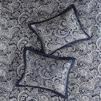 Navy 12 Piece Comforter Set with Cotton Bed Sheets - Queen, Paisley Jacquard