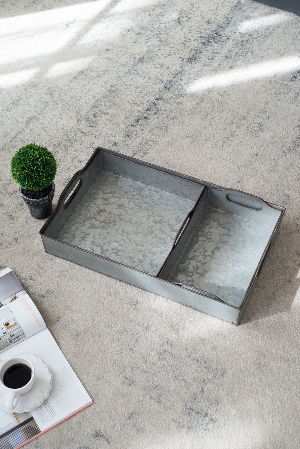 Decorative Galvanized Nesting Trays with Rustic Design - Gray