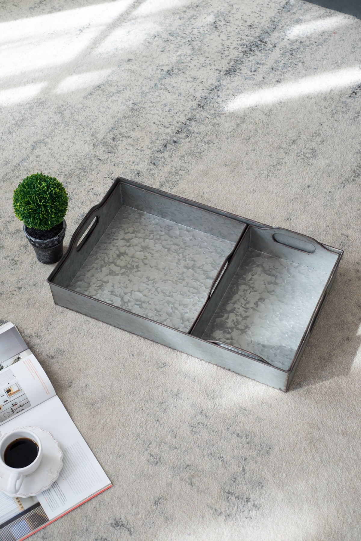 Decorative Galvanized Nesting Trays with Rustic Design - Gray