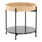 Contemporary End Table with Mixed Material Shelf - Black / Natural