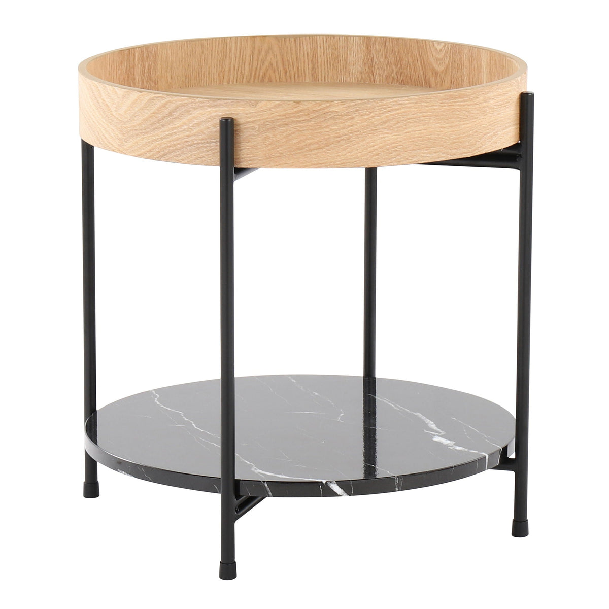 Contemporary End Table with Mixed Material Shelf - Black / Natural