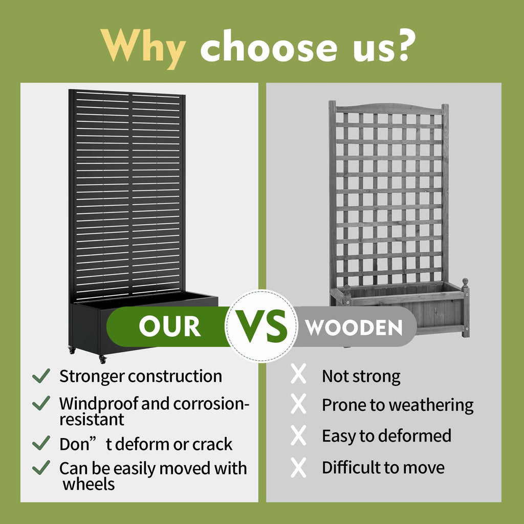 Metal Planter Box with Trellis - Raised Garden Bed with Wheels