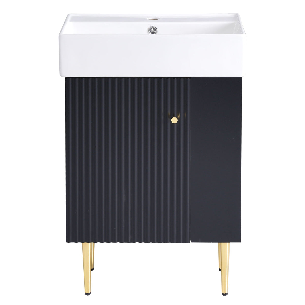 Bathroom Vanity with Single Ceramic Sink and Side Storage - Multiple Colors