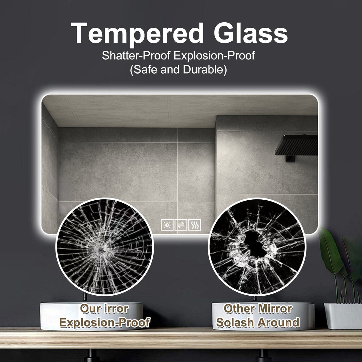 LED Bathroom Mirror with 3 Color Dimmable Backlight - Pearl Silver