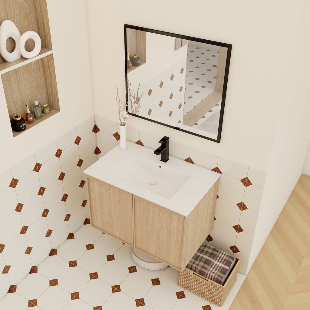 Floating Bathroom Vanity With Sink Combo with Soft-Close Doors - Brown or Light Brown