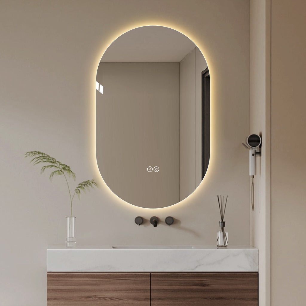 Smart LED Wall Mounted Mirror with Touch Screen and Adjustable Lighting - Pearl Silver