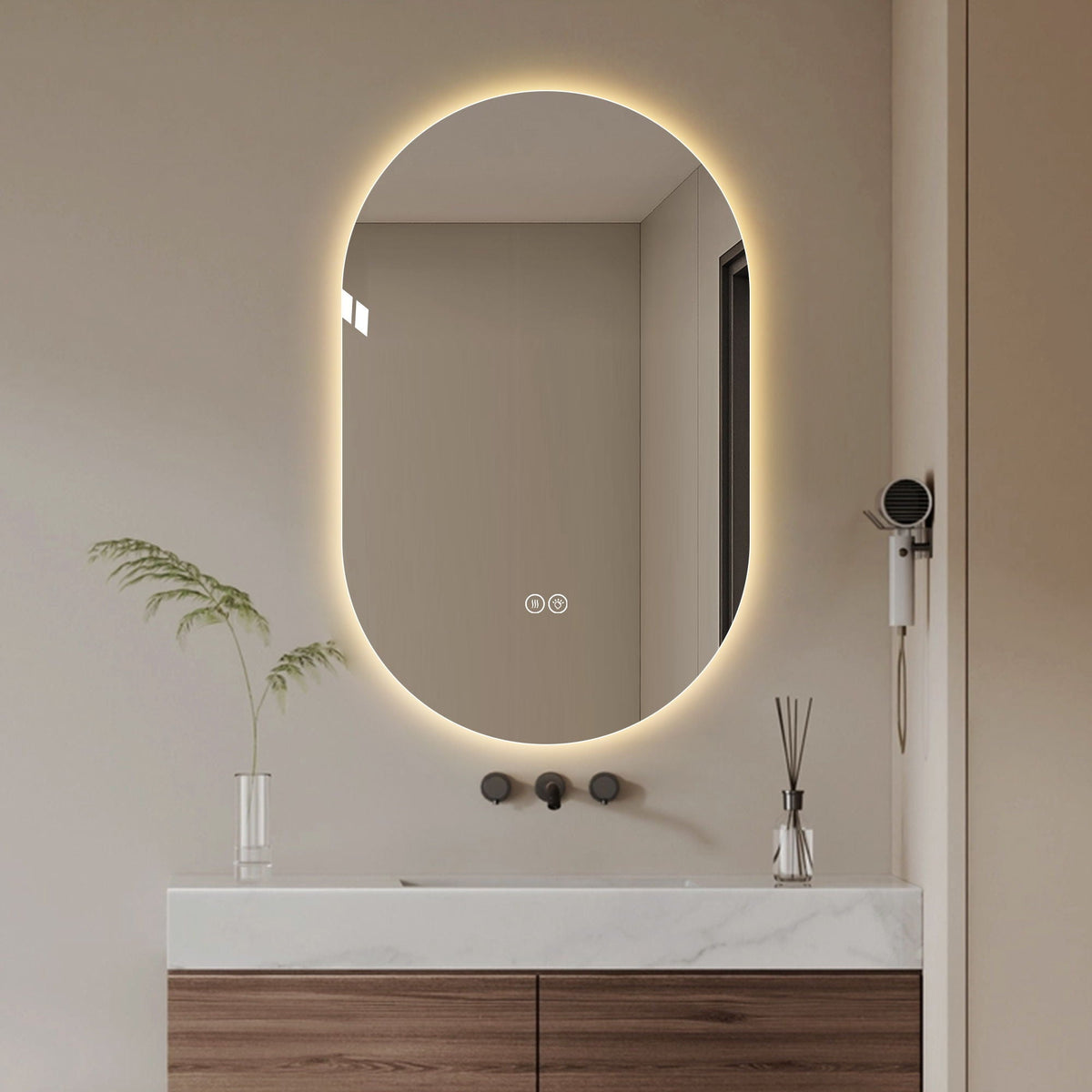 Smart LED Wall Mounted Mirror with Touch Screen and Adjustable Lighting - Pearl Silver