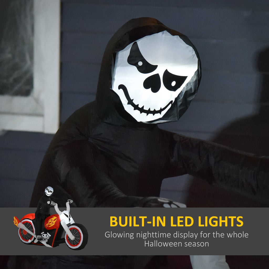 6' Halloween Inflatable Grim Ghost Biker with LED Lights - White