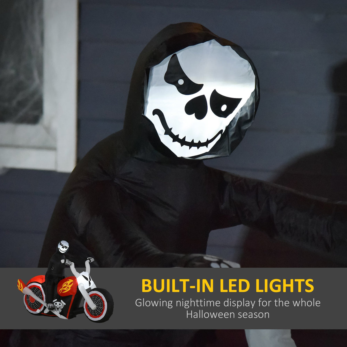 6' Halloween Inflatable Grim Ghost Biker with LED Lights - White