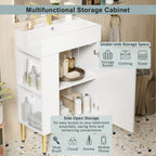Bathroom Vanity with Single Ceramic Sink and Side Storage - Multiple Colors