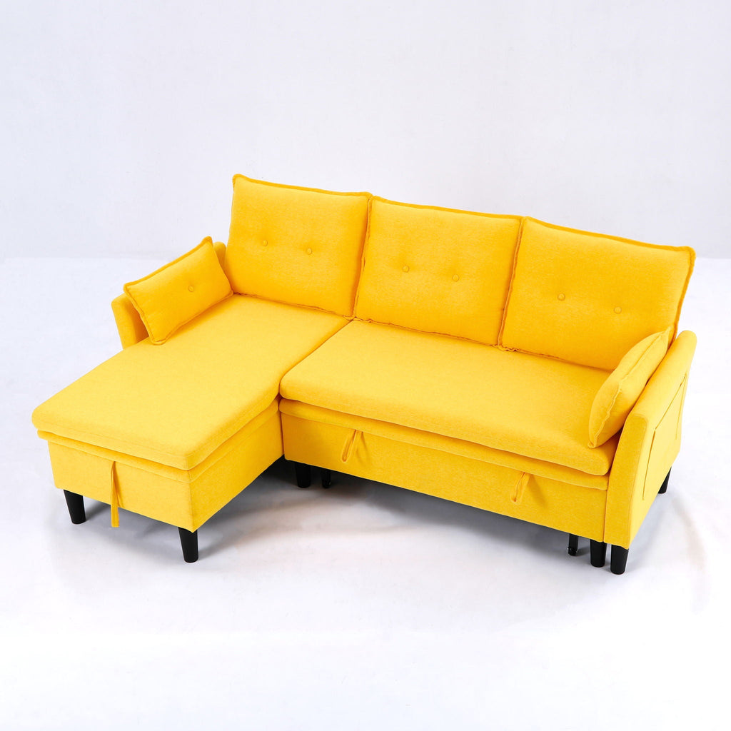 Reversible Chaise Sleeper Sectional Sofa with Storage - Cotton-Linen Upholstery