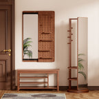 Full Length Wall Mounted Mirror with Shelf and Hook - Dark Brown, White, or Light Brown