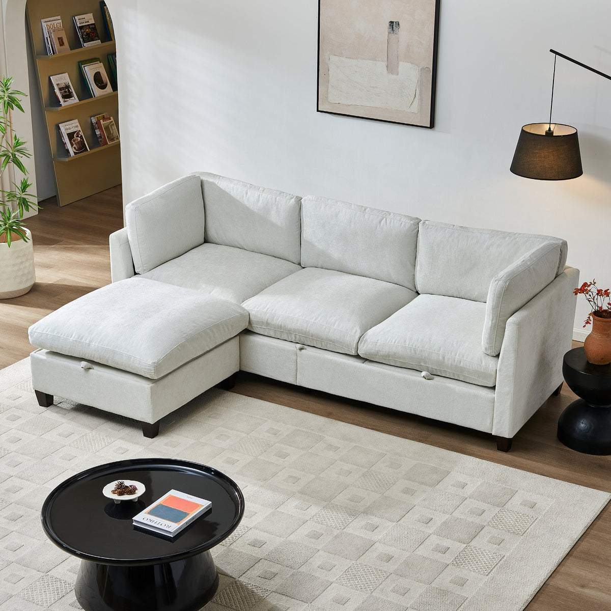 96.5" Chenille Sectional Couch with Spacious Seating - Beige