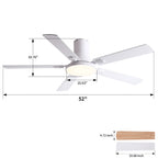 Flush Mount Ceiling Fan with LED Light and Remote Control - Black, White, Pearl Silver