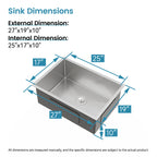 Stainless Steel Kitchen Sink with Single Bowl - Brushed Nickel