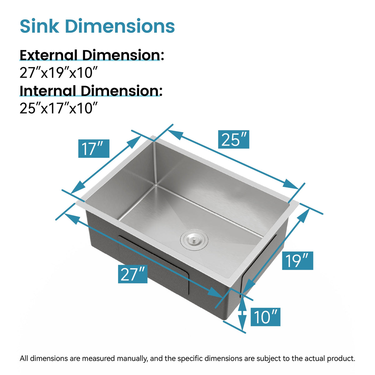 Stainless Steel Kitchen Sink with Single Bowl - Brushed Nickel