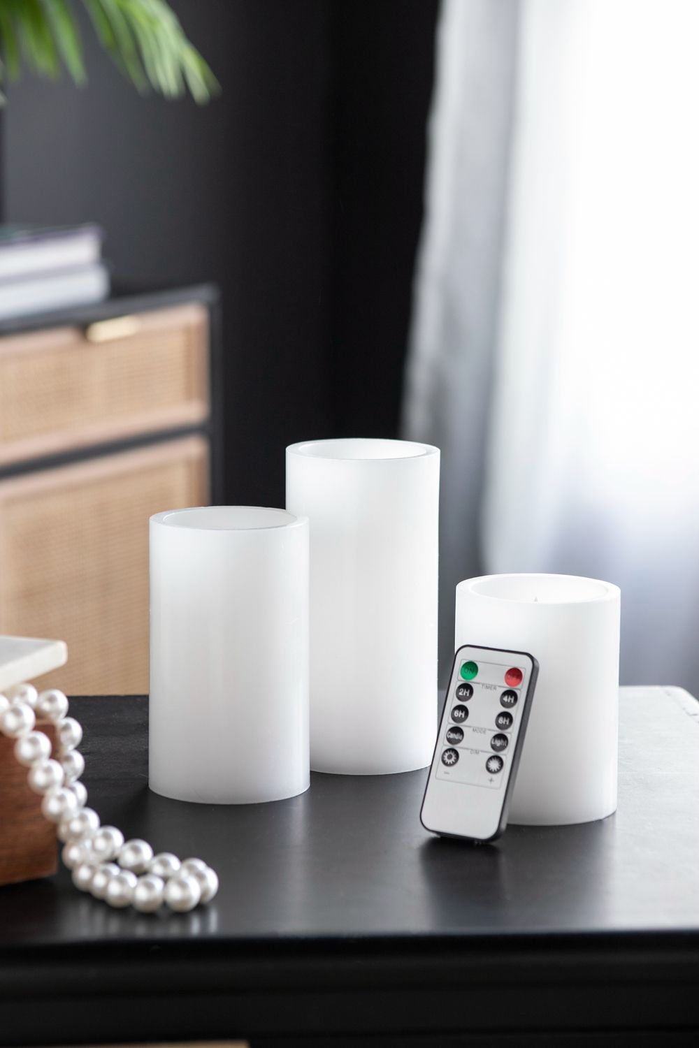 LED Candles With Remote Timer - Set of 3, Paraffin Wax - White