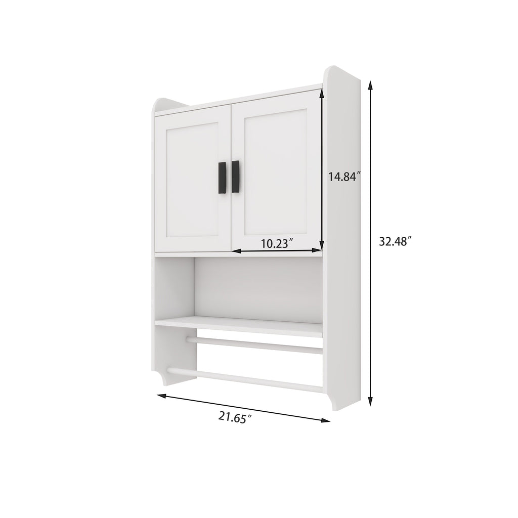 Bathroom Wall Cabinet with Adjustable Shelf and Towel Bar - White
