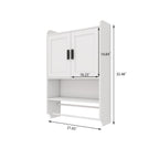 Bathroom Wall Cabinet with Adjustable Shelf and Towel Bar - White