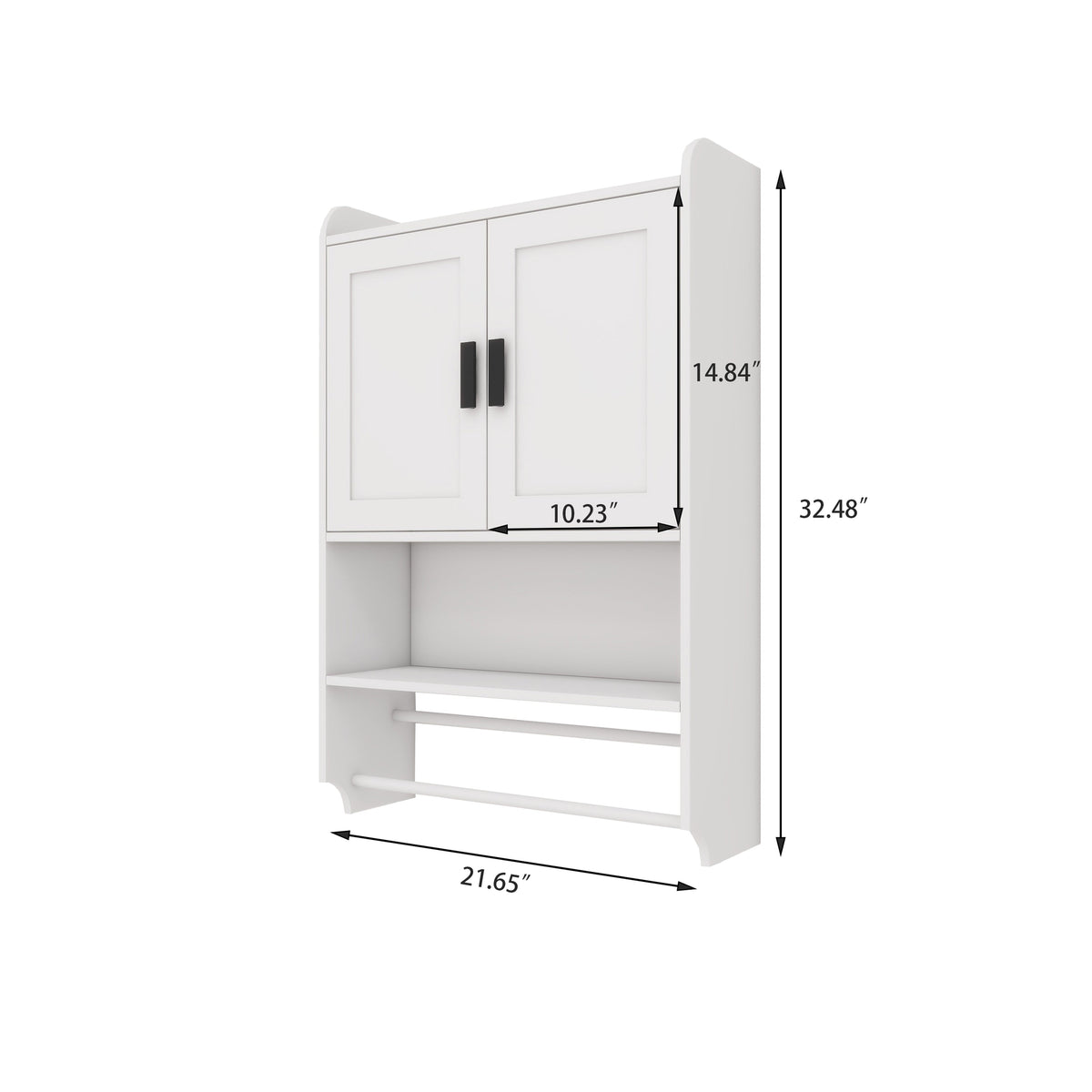 Bathroom Wall Cabinet with Adjustable Shelf and Towel Bar - White