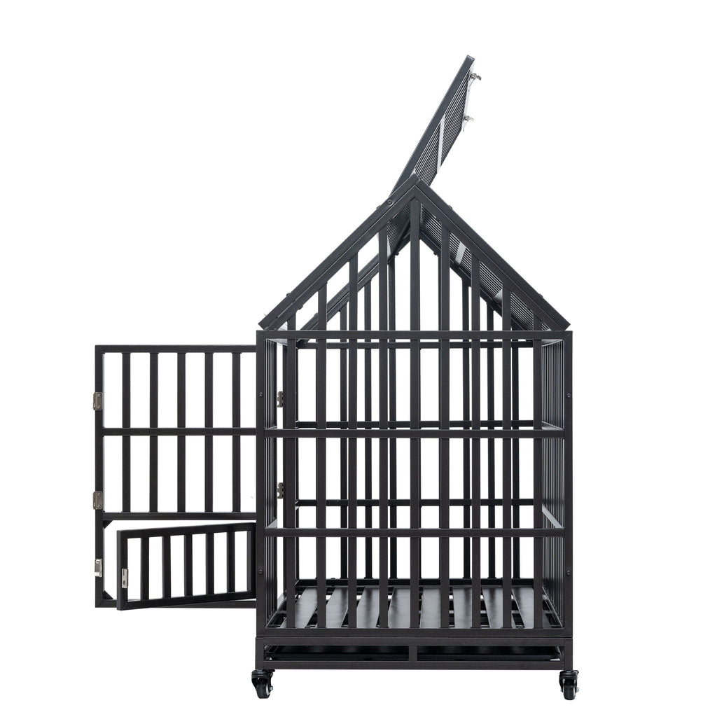 Heavy Duty Dog Crate with Lockable Wheels - Black