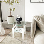 Modern Tempered Glass End Table with Metal Frame - Black or White