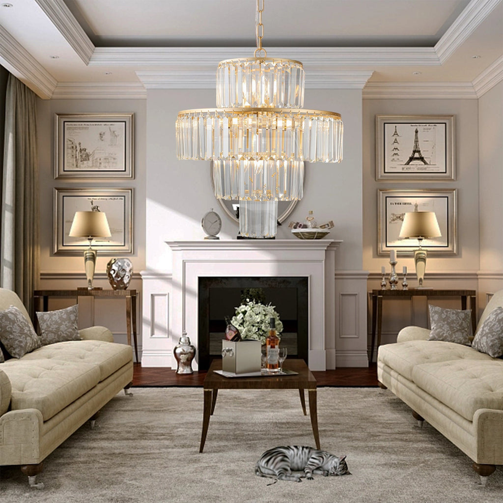 20' Modern Crystal Chandelier with 4-Tier Design - Gold
