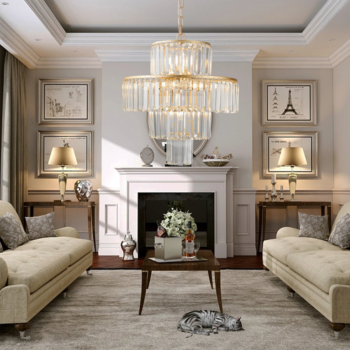 20' Modern Crystal Chandelier with 4-Tier Design - Gold