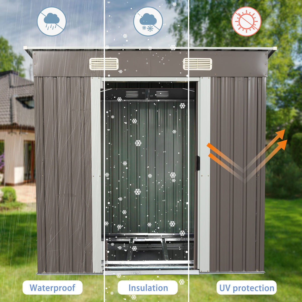 Outdoor Storage Shed with Galvanized Steel Construction - Gray or White