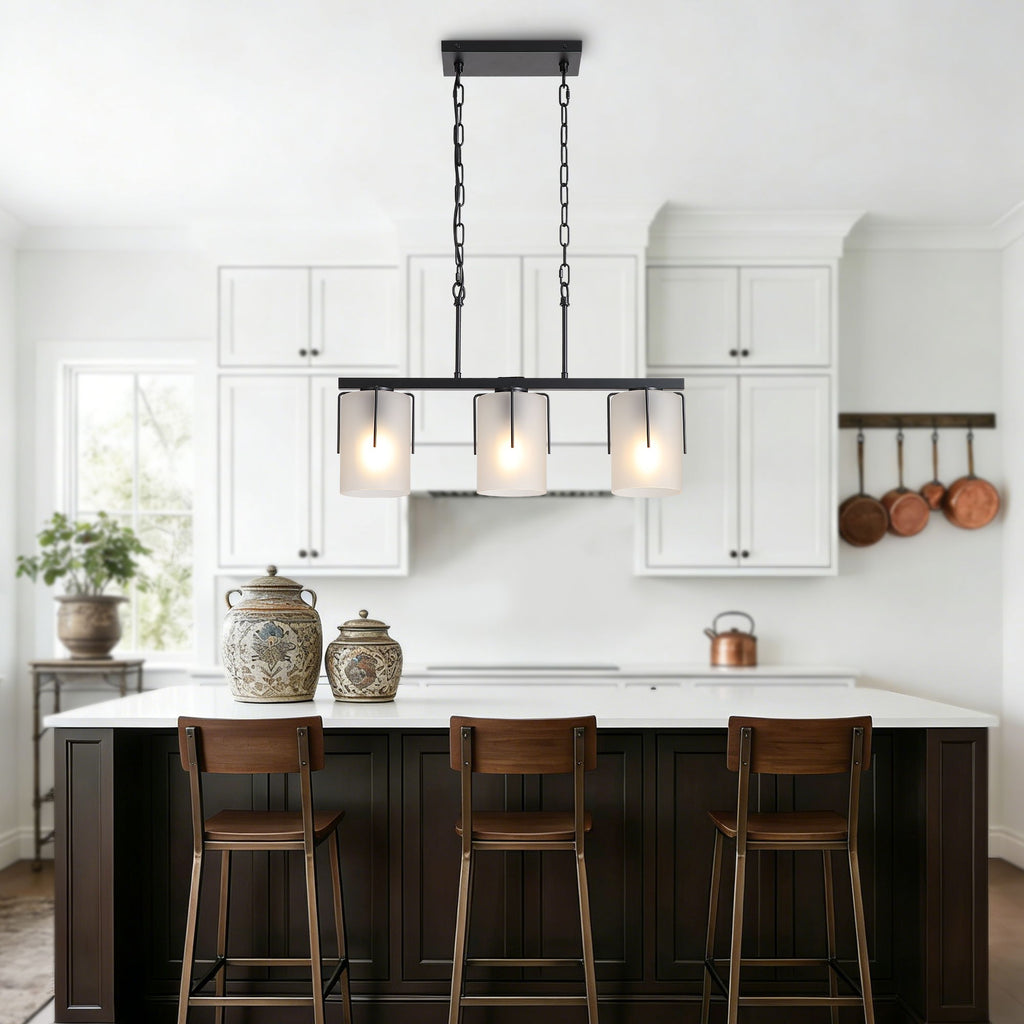 Adjustable Cylindrical Pendant Light with Frosted Glass Shade - Black or Gold