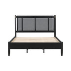 Solid Wood Queen Bed with 500 lbs Support and Fabric Headboard - Dark Grey