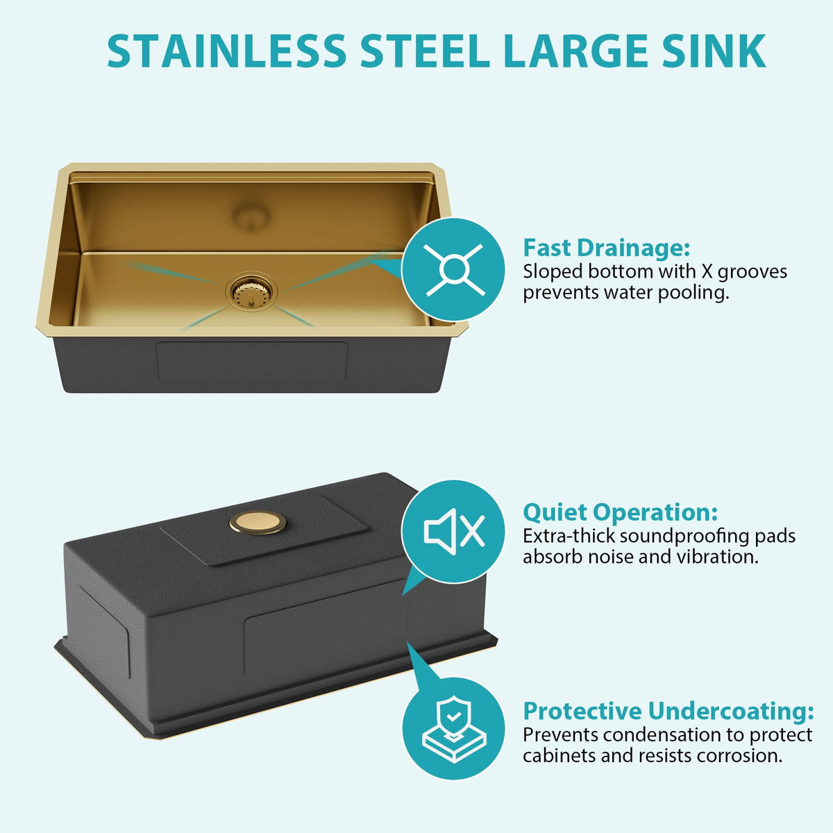 Stainless Steel Undermount Kitchen Sink with Workstation - Gold