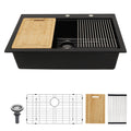 Granite Composite Quartz Kitchen Sink with Workstation - Drop In - Black or White