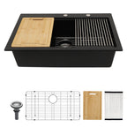 Granite Composite Quartz Kitchen Sink with Workstation - Drop In - Black or White