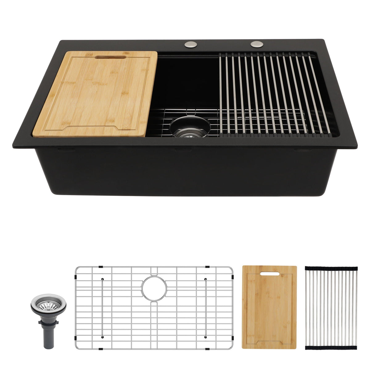 Granite Composite Quartz Kitchen Sink with Workstation - Drop In - Black or White