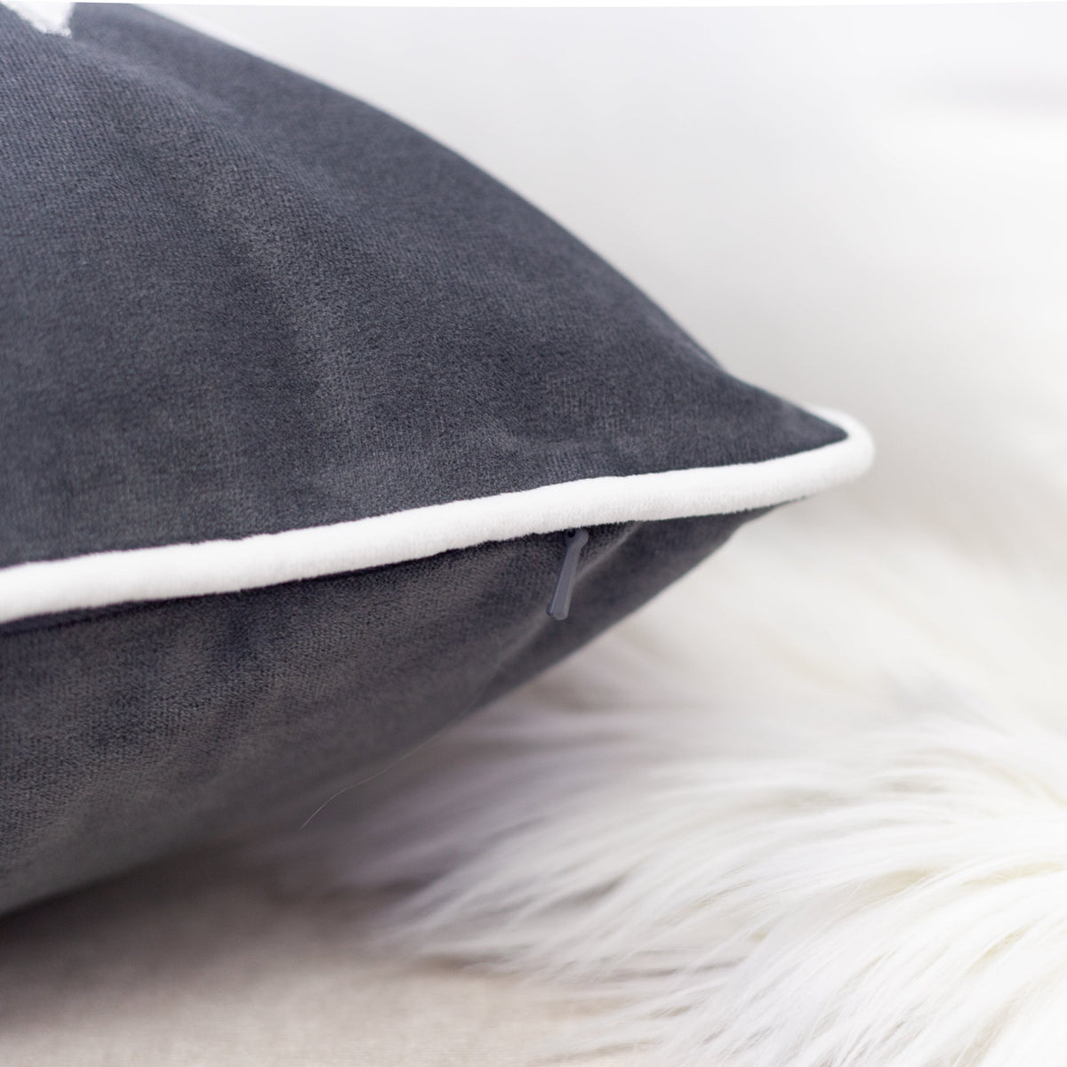Gray Velvet Lumbar Throw Pillow with Snowflake Embroidery - 14x20