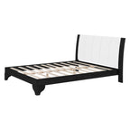 Queen Size Bed Frame with Upholstered Headboard - Black & White Pine