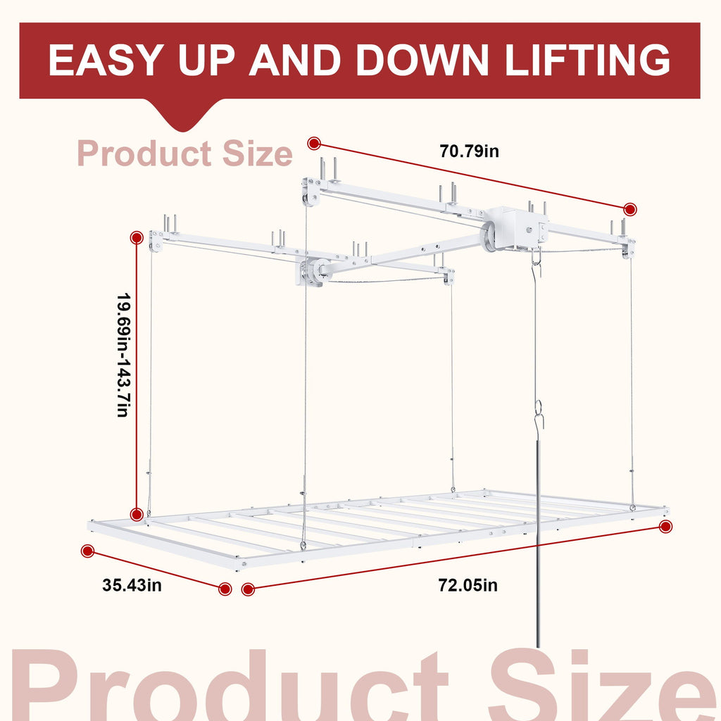 Overhead Garage Storage Rack with Crank System - Black or White