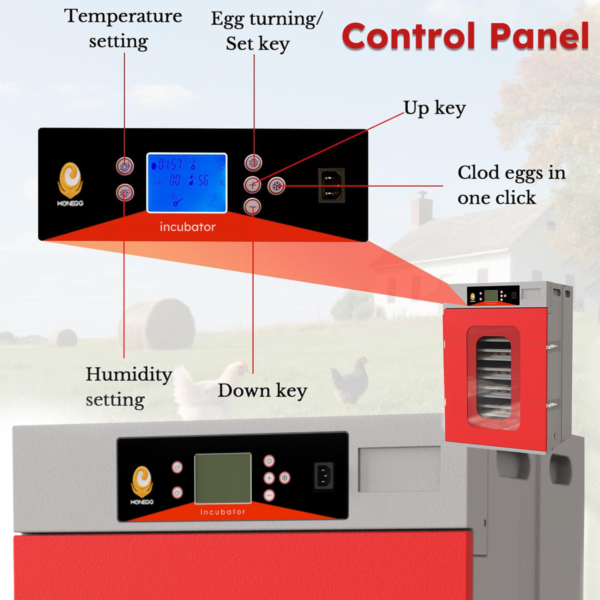 400-Egg Commercial Cabinet Incubator with Digital Controls - Red