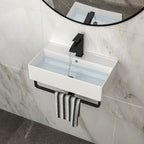 Wall Mounted Rectangular Bathroom Sink with Towel Bar - Black or Gold