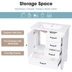 30" Bathroom Vanity with Sink and Soft-Close Drawers - White or Black
